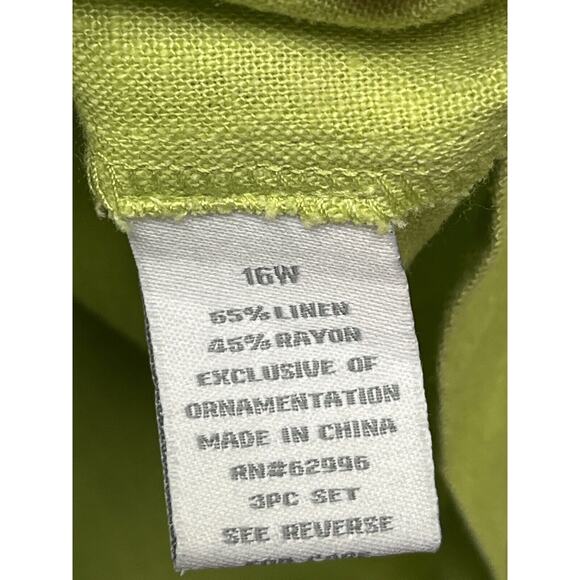 Dress Barn Blouse Womens 16W Green button front linen blend Shoulder pads - Picture 4 of 6